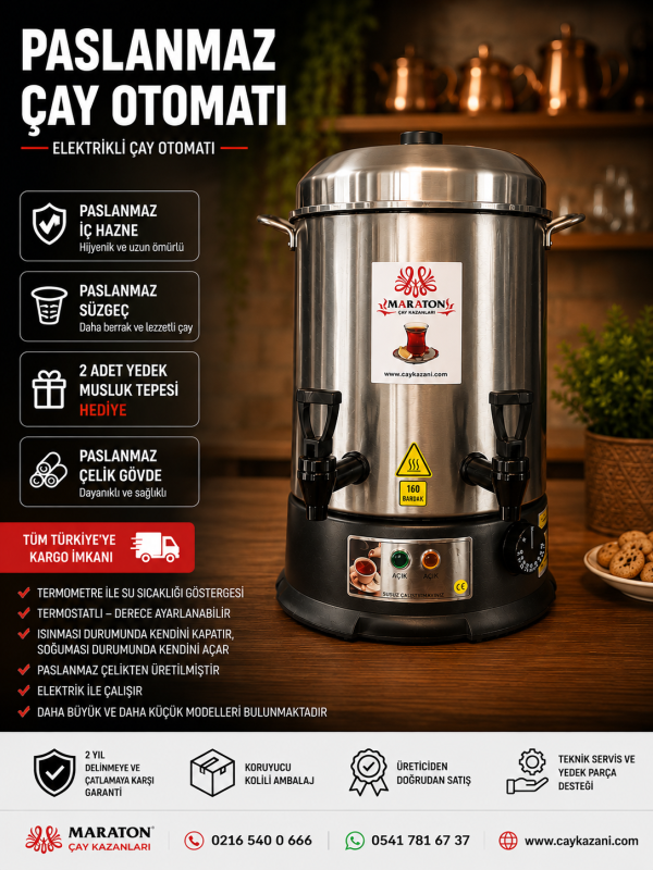 Paslanmaz-cift-musluk-cay-otomatlari Çay Otomatı 60 Bardak Çay Makinesi