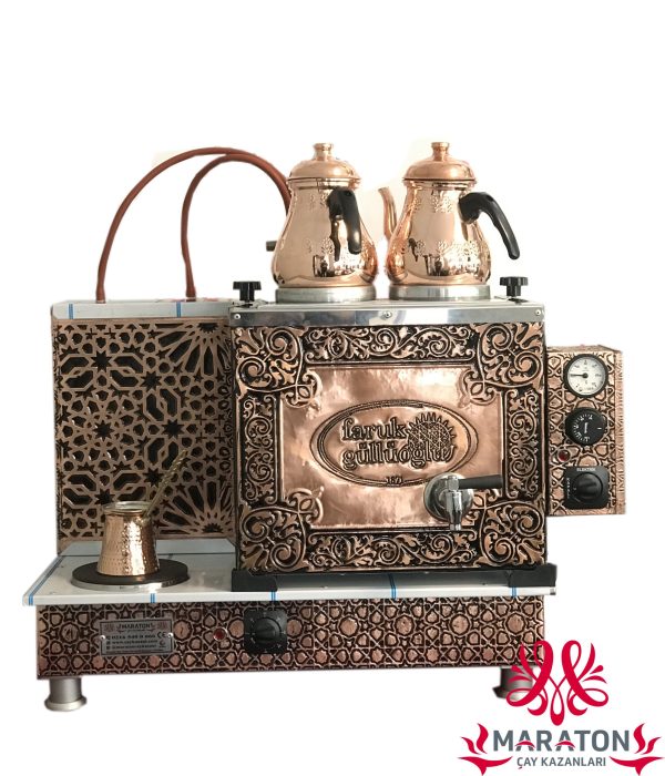 İki Demlikli Elektrikli Bakır Çay Kazanı