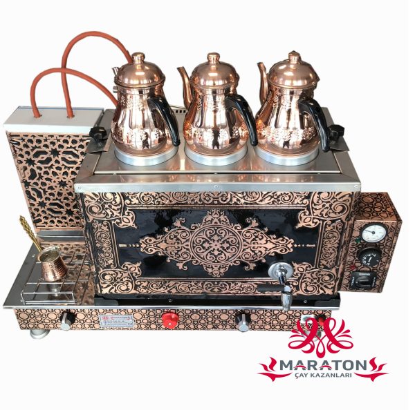 bakir-kilim-cay-ocagi-kazani üç demlikli bakır çay kazanı