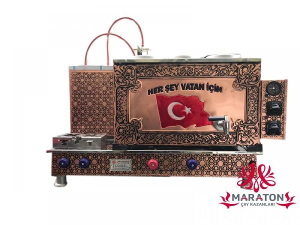 bayrakli-cay-ocagi-bakir Üç Demlikli Bakır Çay Kazanı