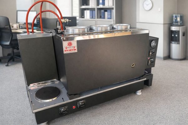 elektrikli-kahve-gozlu-cay-kazani-samandirali Üç Demlikli Elektrikli Statik Boyalı Çay Kazanı