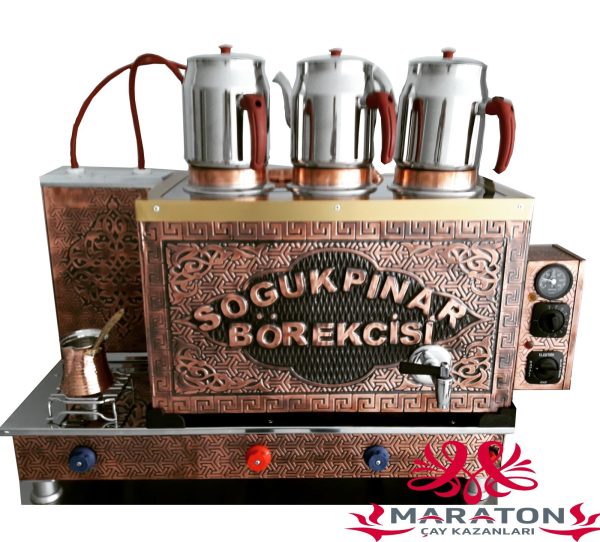 yazili-bakir-cay-kazani Üç Demlikli Bakır Çay Kazanı