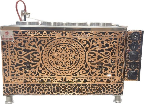 elektrikli-bakir-cay-kazani Dört Demlikli Elektrikli Bakır Çay Kazanı
