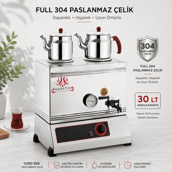 İki Demlikli 40lık Paslanmaz 304 Çay Kazanı