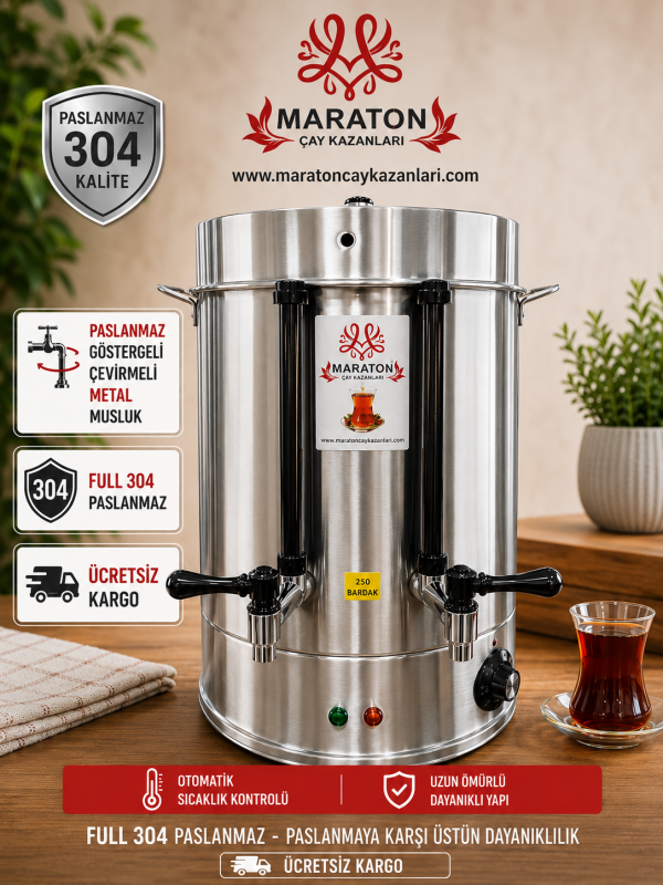 80 Bardak Çay Otomatı Paslanmaz 304 Çay Makinesi 8Lt